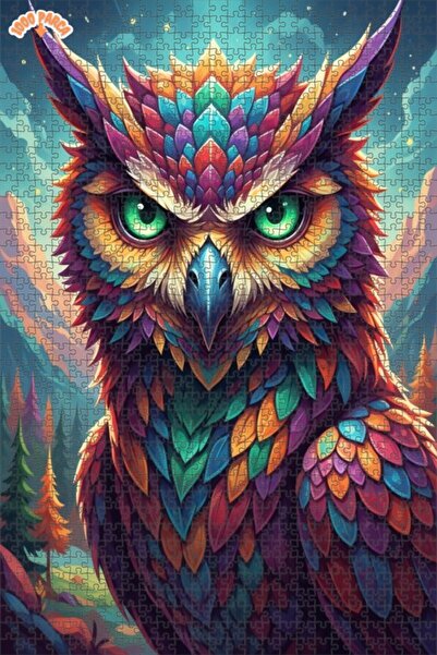 Esranın Dünyası Colorful Feathered Owl Art Double-Layer Framed Wooden Puzzle ...