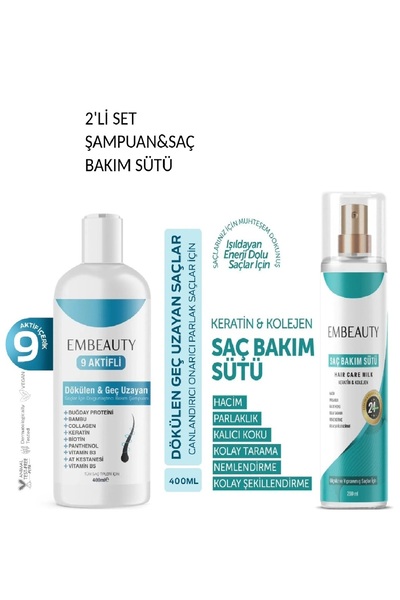 Embeauty 2'Lİ SET Saç Bakım Sütü 200 ml & Dökülme Karşıtı Kolajen ve Keratin ...