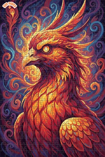 Esranın Dünyası Flaming Emerald Phoenix Oil Painting Look Double Layer Framed...