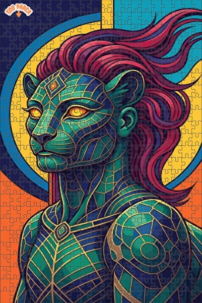 Esranın Dünyası Lion Figured Geometric Modern Art Double-Layer Framed Wooden ...