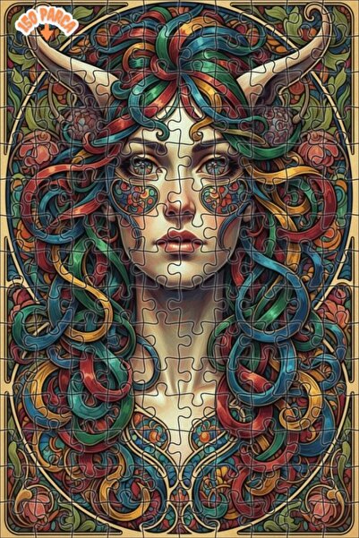 Esranın Dünyası Woman with Magical Hair Oil Painting Look Art Nouveau Wooden ...