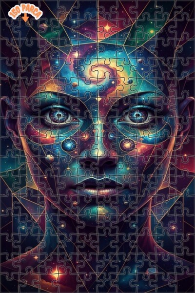 Esranın Dünyası Cosmic Face Geometric Art Double-Layer Framed Wooden Puzzle 1...