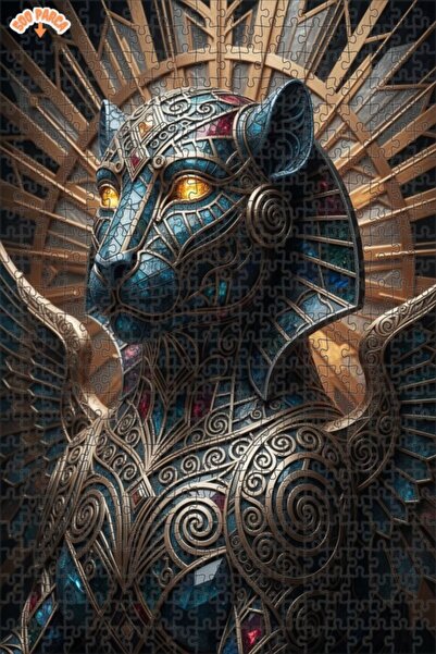 Esranın Dünyası Majestic Winged Panther Artwork Double-Layer Framed Wooden Pu...