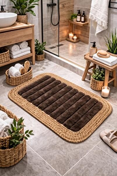 OEM Premium Bath Mat with Natural Jute Edge, Brown, Non-Slip and Absorbent, 6...