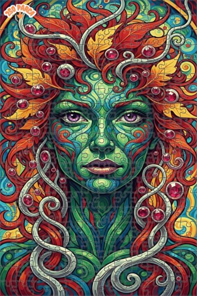 Esranın Dünyası لوحة زيتية خشبية مؤطرة بتصميم المرأة الخضراء السحرية مزدوج ال...