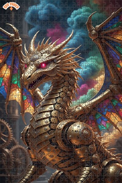 Esranın Dünyası Steam Dragon Art Double Layer Framed Wooden Puzzle 500 Pieces...