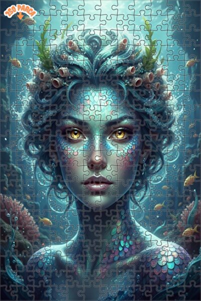 Esranın Dünyası Mermaid Tale Oil Painting Look Double Layer Framed Wooden Puz...