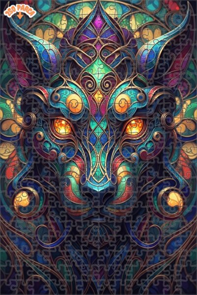 Esranın Dünyası Mysterious Lion Art Print Double-Layer Framed Wooden Puzzle 2...