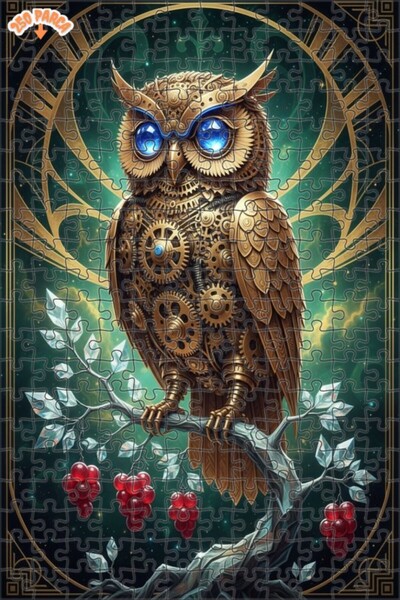 Esranın Dünyası Mechanical Owl Art Double Layer Framed Wooden Puzzle 250 Piec...