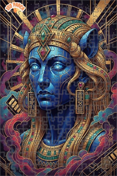 Esranın Dünyası Mystical Blue Queen Oil Painting Lookalike Double-Layer Frame...
