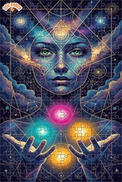 Esranın Dünyası Cosmic Energy Emitting Female Figure Oil Painting Double-Laye...