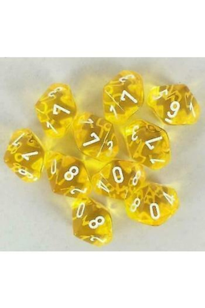 Chessex Διαφανές Πολυεδρικό Σετ Δεκάεδρων (d10) - Κίτρινο/Λευκό