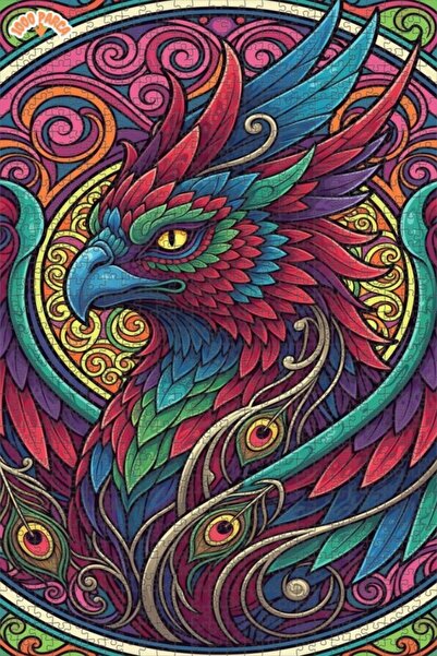 Esranın Dünyası Magical Emerald Phoenix Oil Painting Lookalike Double-Layer F...