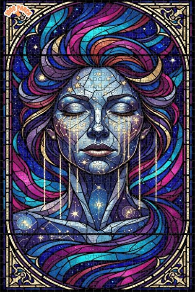 Esranın Dünyası Cosmic Woman Stained Glass Art Double-Layer Framed Wooden Puz...