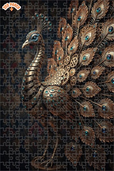 Esranın Dünyası Mechanical Peacock Oil Painting Double-Layer Framed Wooden Pu...