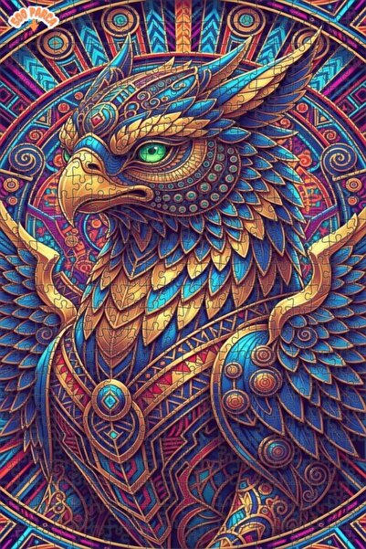 Esranın Dünyası Golden Winged Mystical Eagle Oil Painting Lookalike Double-La...