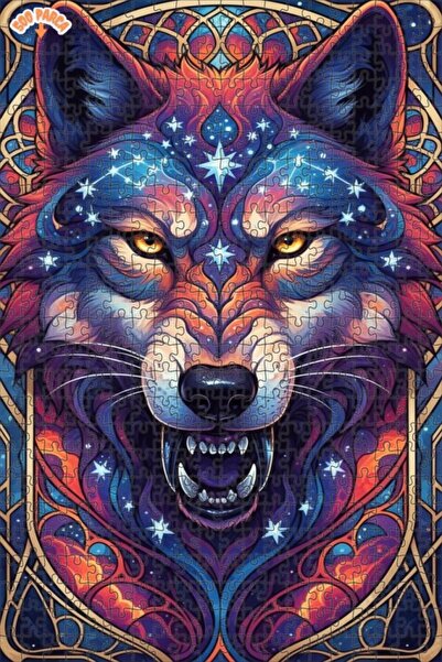 Esranın Dünyası Double-Layer Framed Wooden Puzzle Made with Wolf and Star Con...