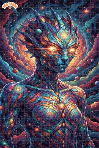 Esranın Dünyası Alien Cosmic Entity Glass Mosaic Look Wooden Puzzle with Doub...