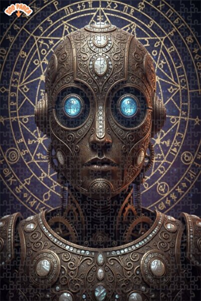 Esranın Dünyası Mysterious Mechanical Man Oil Painting-Like Wooden Puzzle wit...