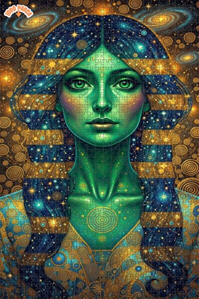 Esranın Dünyası Galactic Queen Green-Eyed Portrait Oil Painting Look Art 1000...