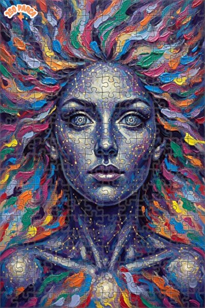 Esranın Dünyası Cosmic Face Patterned Oil Painting Lookalike Double-Layer Fra...