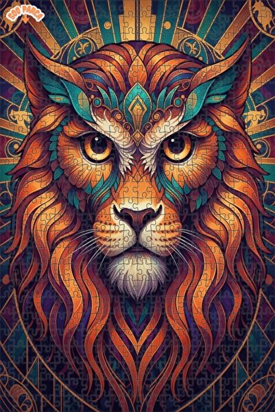 Esranın Dünyası Lion-Looking Mandala Art Double-Layer Framed Wooden Puzzle 50...