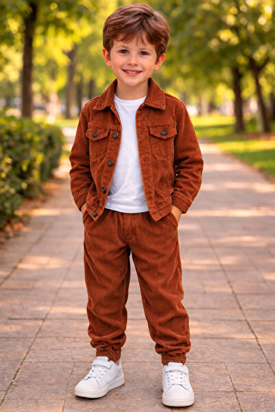 Yalçınoğlu Kids Costum din catifea piese pentru băieți (Jachetă + Tricou + Pa...