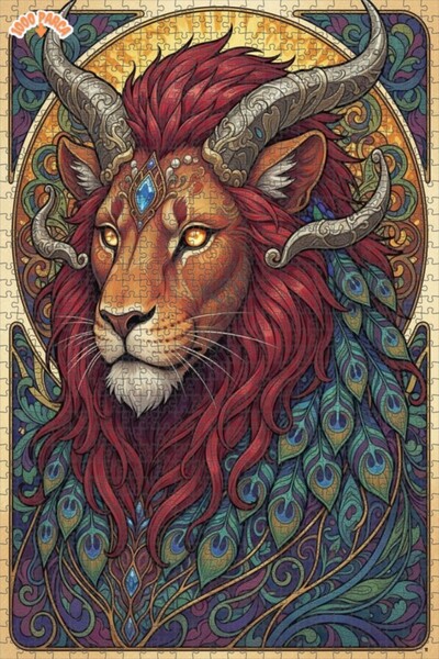 Esranın Dünyası Lion with Lion's Mane Artwork Double-Layer Framed Wooden Puzz...