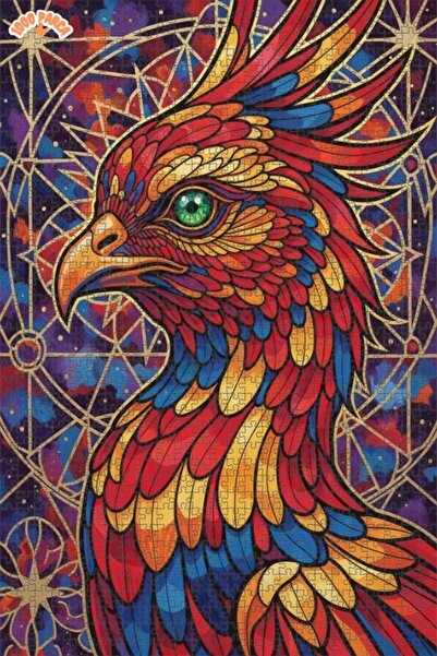 Esranın Dünyası Red Phoenix Oil Painting Look Double Layer Framed Wooden Puzz...
