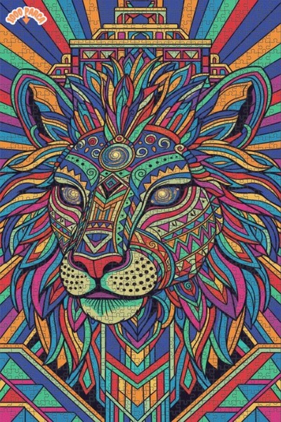 Esranın Dünyası Lion Patterned Colorful Painting Look Modern Double-Layer Fra...