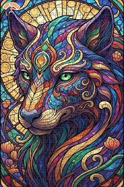 Esranın Dünyası Purple Crystal Wolf Patterned Double-Layer Framed Wooden Puzz...