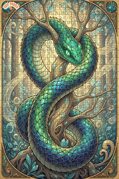 Esranın Dünyası Green Dragon Forest Art Double-Layer Framed Wooden Puzzle 500...
