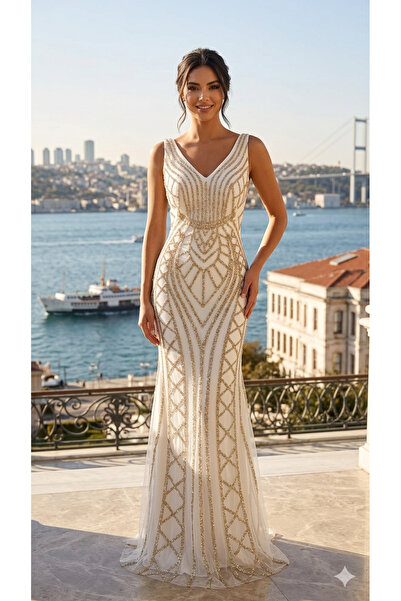 uzer abiye stanbul Serisi Geometrik Desenli özel tasarım Taş baskı İşlemeli K...