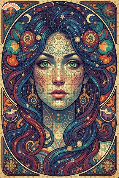 Esranın Dünyası Mysterious Cosmic Woman Oil Painting Look Double Layer Framed...