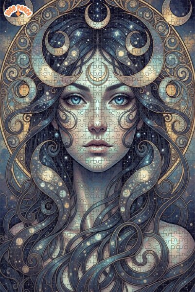 Esranın Dünyası Celestial Moon Queen Modern Art Double-Layer Framed Wooden Pu...