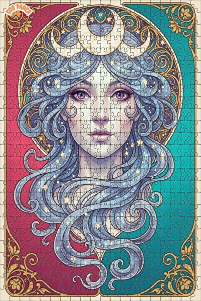 Esranın Dünyası Celestial Moon Woman Oil Painting Looked Modern Art Double-La...