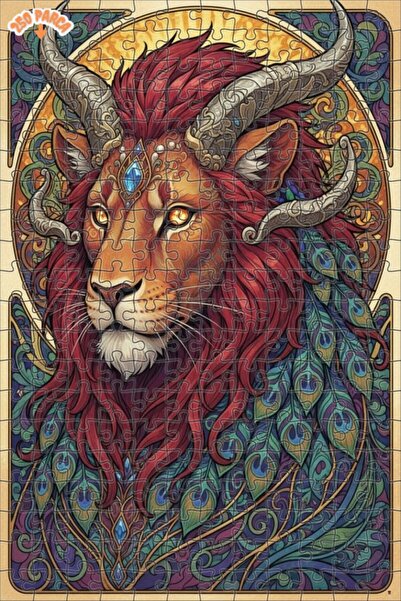 Esranın Dünyası Lion with Lion's Mane Artwork Double-Layer Framed Wooden Puzz...