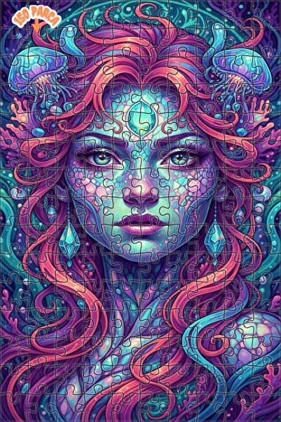 Esranın Dünyası Mermaid Portrait Oil Painting Look Modern Double-Layer Framed...