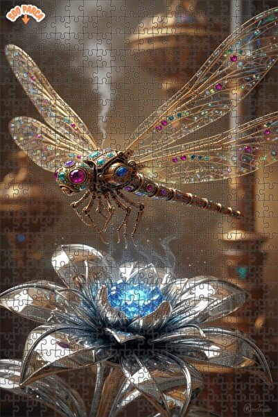 Esranın Dünyası Mechanical Warrior Dragon and Crystal Flower Oiled Double-Lay...