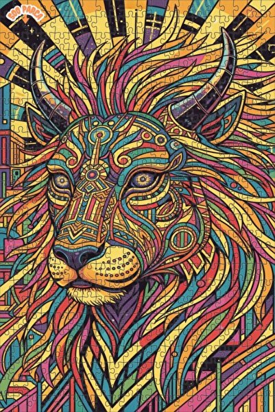 Esranın Dünyası Lion Patterned Colorful Modern Art Wooden Puzzle 500 Pieces 5...