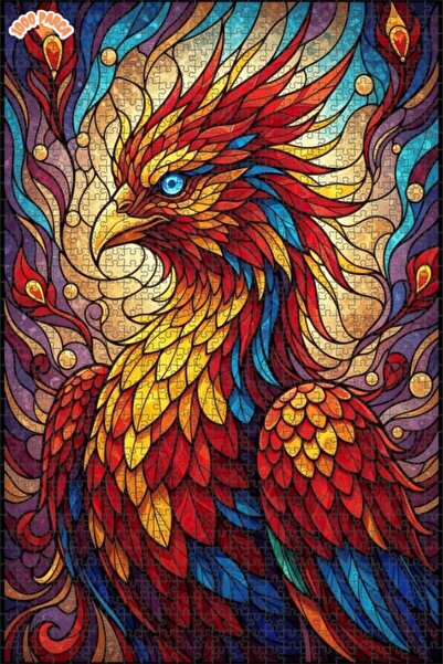 Esranın Dünyası Gorgeous Phoenix Stained Glass Art Double Layer Framed Wooden...