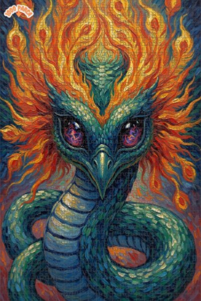 Esranın Dünyası Flaming Wings Dragon Oil Painting Look Wooden Puzzle with Dou...