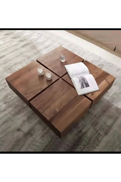 LUXURY VİLLA LUXURY DOĞAL CEVİZ KAPLAMALI ORTA SEHPA 100x100 YÜKSEKLİK 28 CM