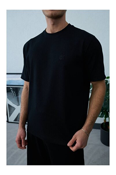 perasttesktil Men's Gofre Fabric Regular T-Shirt with Embroidery on the Front