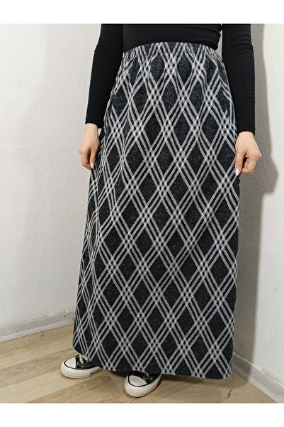 hoaryage Kışlık Beli Lastikli Desenli Penye Kumaş Maxi Boy Anne Etek, Namaz Etek