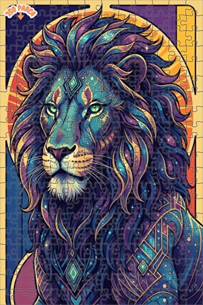 Esranın Dünyası Lion Patterned Colorful Line Art Double-Layer Framed Wooden P...