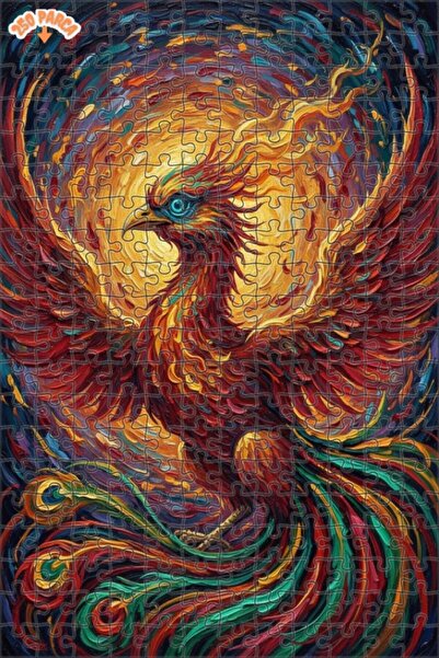 Esranın Dünyası Flaming Phoenix Oil Painting Look Double Layer Framed Wooden ...