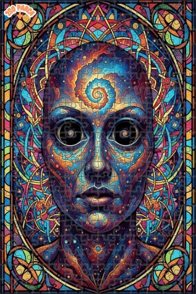 Esranın Dünyası Psychic Cosmic Face Oil Painting Lookalike Double-Layer Frame...