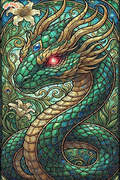 Esranın Dünyası Mysterious Dragon Mosaic Art Double-Layer Framed Wooden Puzzl...