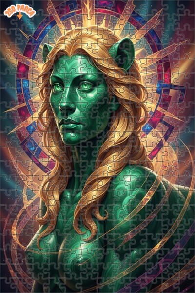 Esranın Dünyası لوحة زيتية فنية تجريدية لامرأة خضراء مع إطار خشبي مزدوج الطبق...